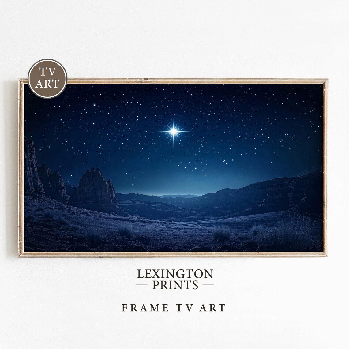 Bright Christmas Star Night Sky Desert Landscape Frame TV Art Poster
