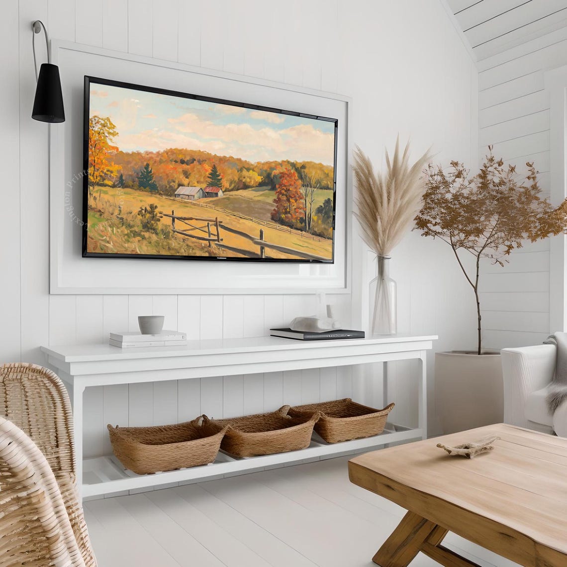 Fall Country Landscape with Red Barn Golden Fields Frame TV Art Print - Image 4