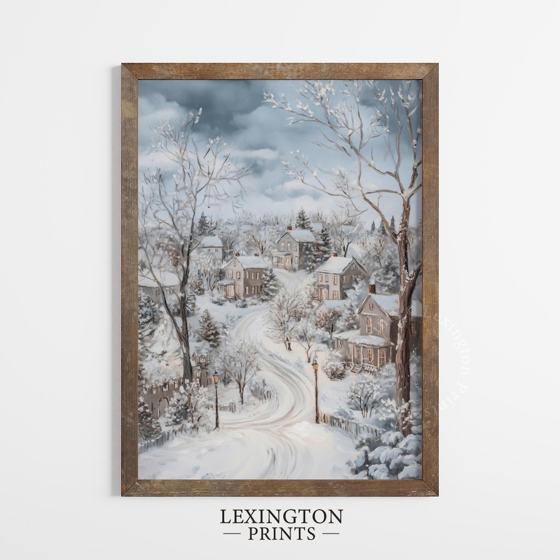 Snowy Winter Village Christmas Lane Vintage Holiday Painting Poster - Image 5