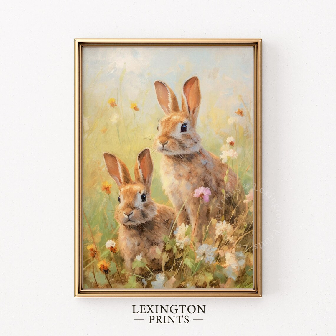 Two Bunnies in a Wildflower Meadow Vintage Spring Farmhouse Wall Art - Image 6