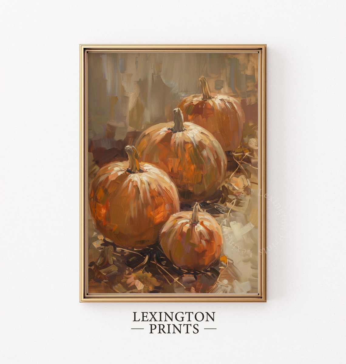 Orange Pumpkins Still Life Rustic Fall Harvest Oil Painting Poster - Image 4