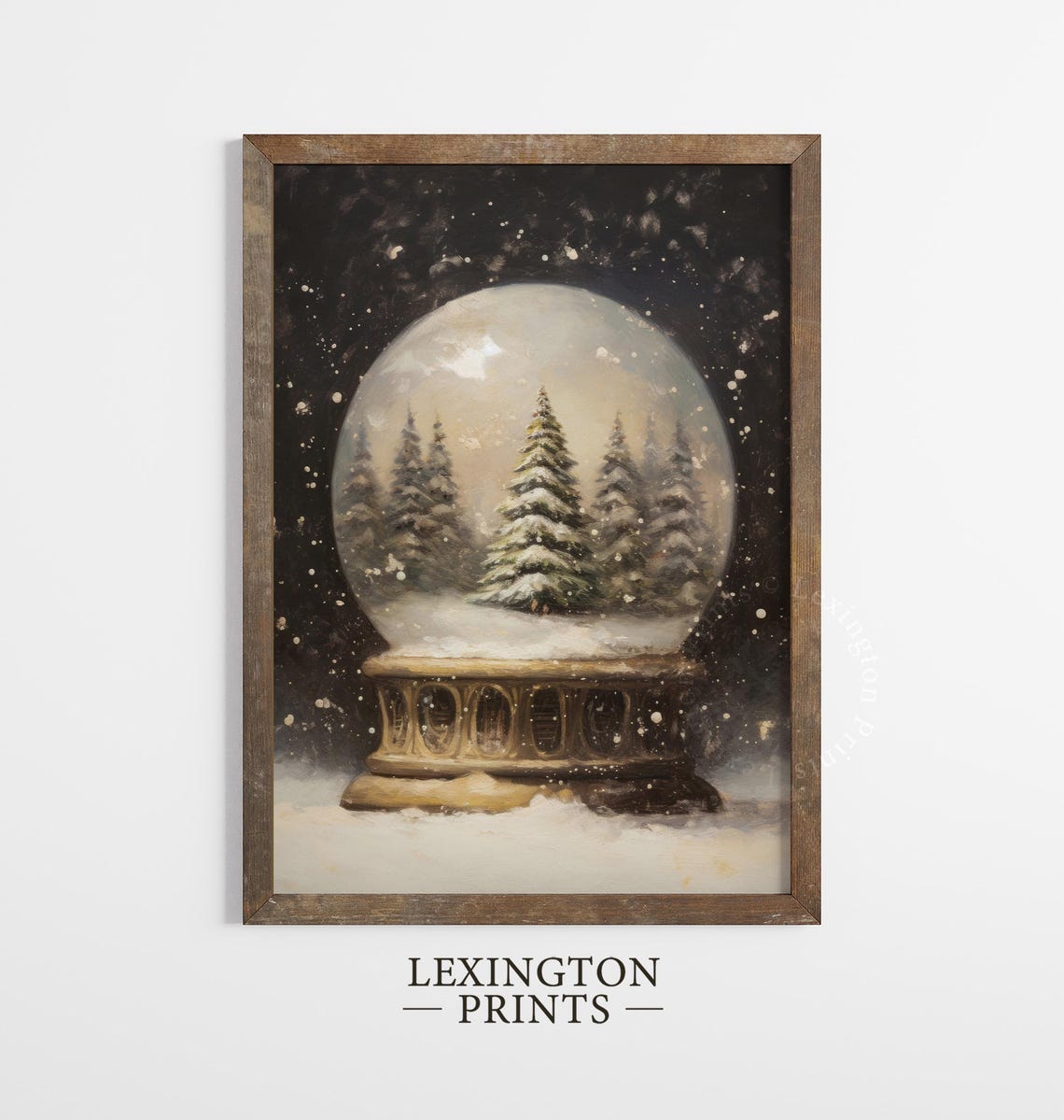 Vintage Snow Globe Christmas Trees Dark Moody Holiday Scene Poster - Image 4