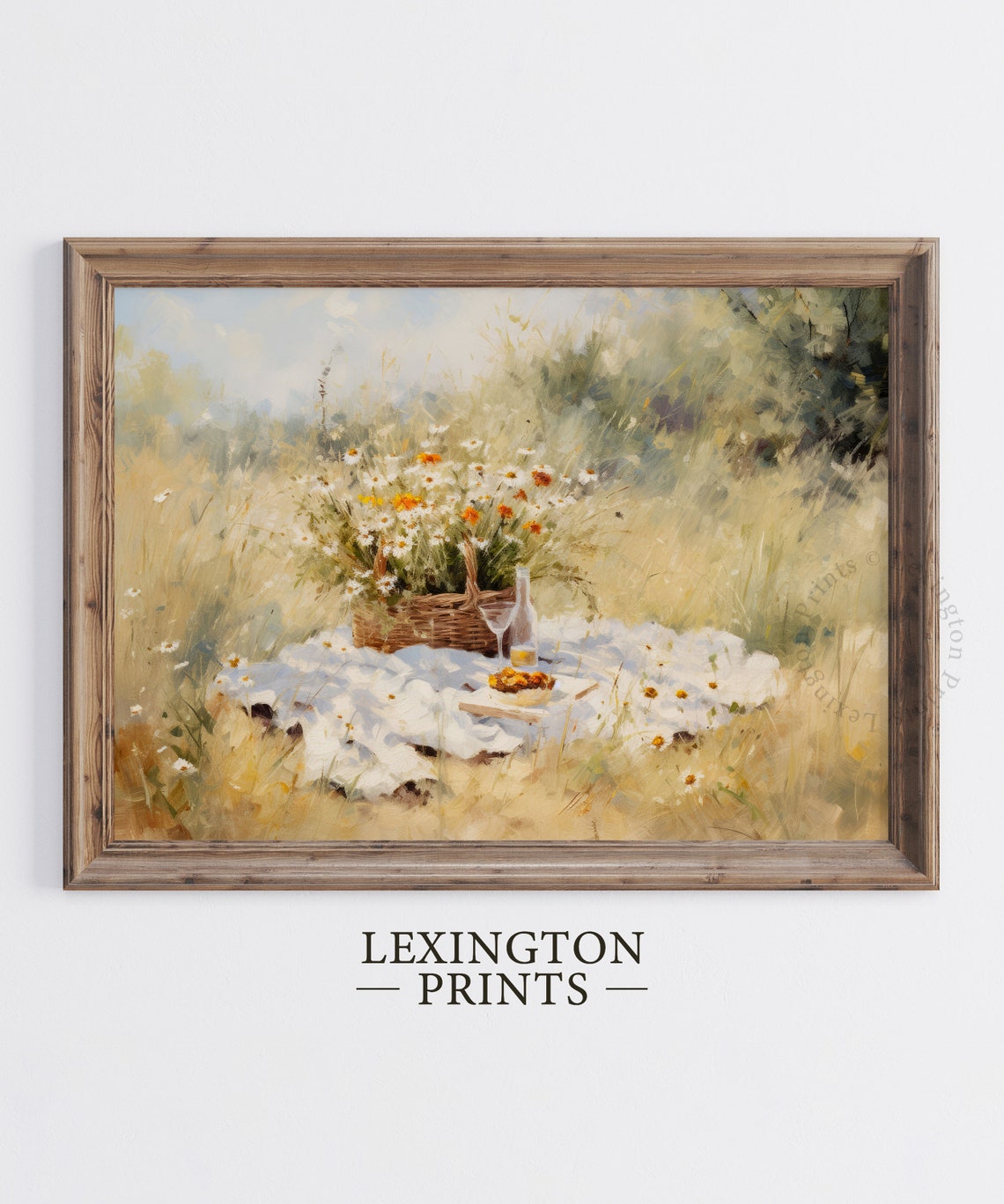 Wildflower Picnic Blanket Oil Painting Poster Sunlit Meadow Wall Decor - Image 2