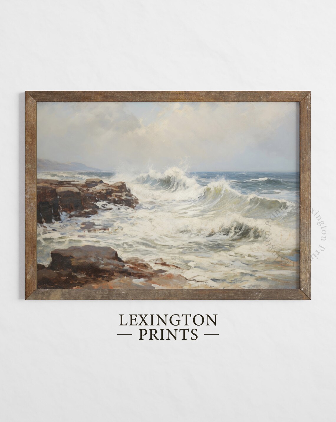 Crashing Ocean Waves on Rocky Coastline Moody Seascape Wall Art - Image 6