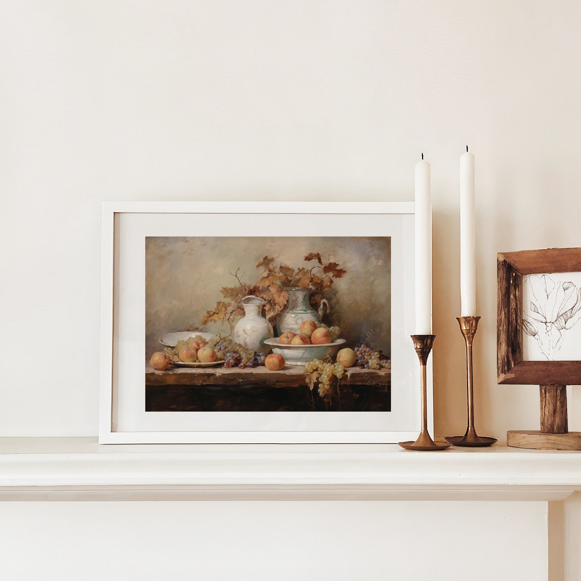 Classic Fruit Still Life Grapes and Peaches Ceramic Jugs Poster - Image 3