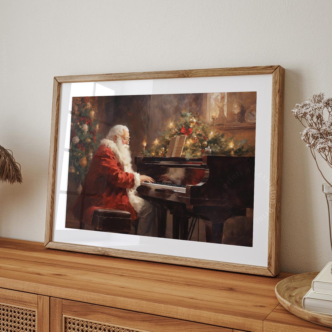 Santa Christmas Santa Playing Piano Christmas Wall Art Santa Vintage Christmas Academia Winter Music Wall Art Piano Oil Painting 292 - Image 4