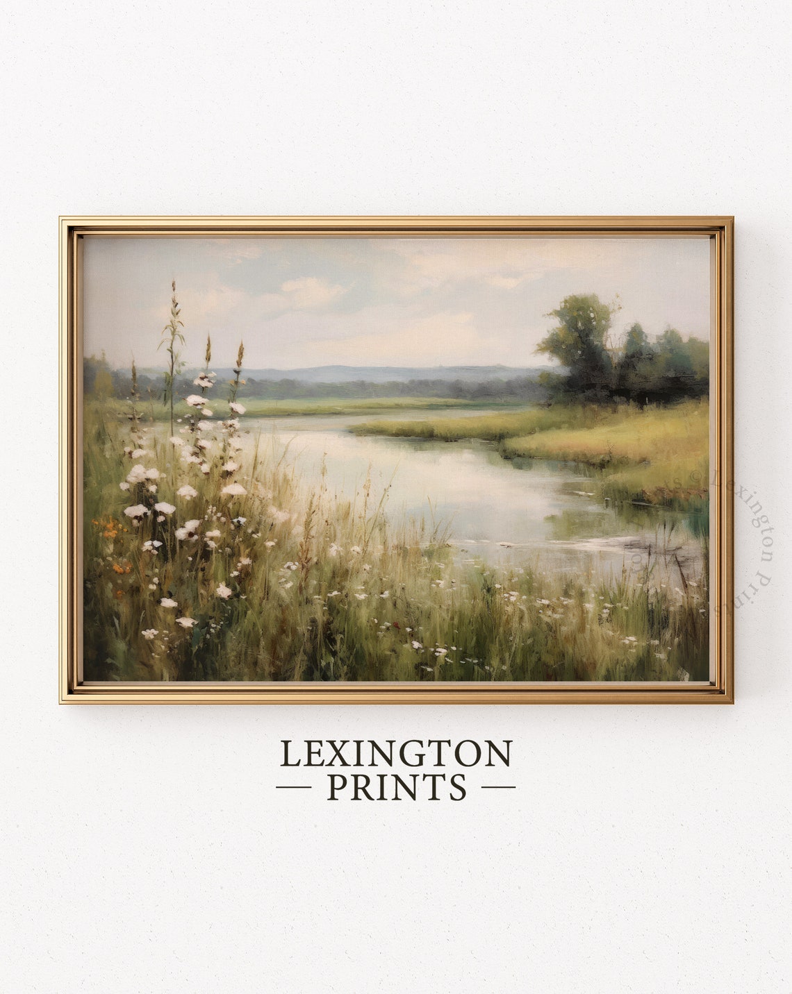 Peaceful River Landscape With Wildflowers Soft Impressionist Art Print - Image 6