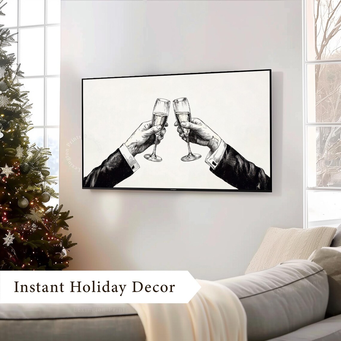 New Year Champagne Cheers Minimalist Sketch Toast TV Art Print - Image 4