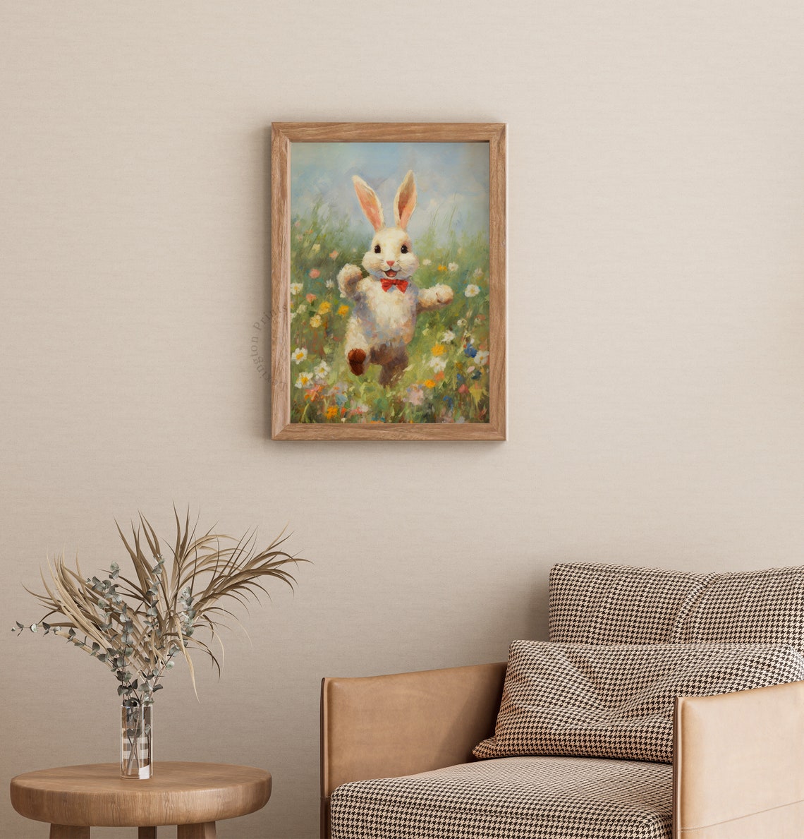 Cute Easter Bunny Easter Wall Art Wildflower Field Spring Print Easter Print Rabbit Painting Nursery Decor Bunny Wall Art 594 - Image 3