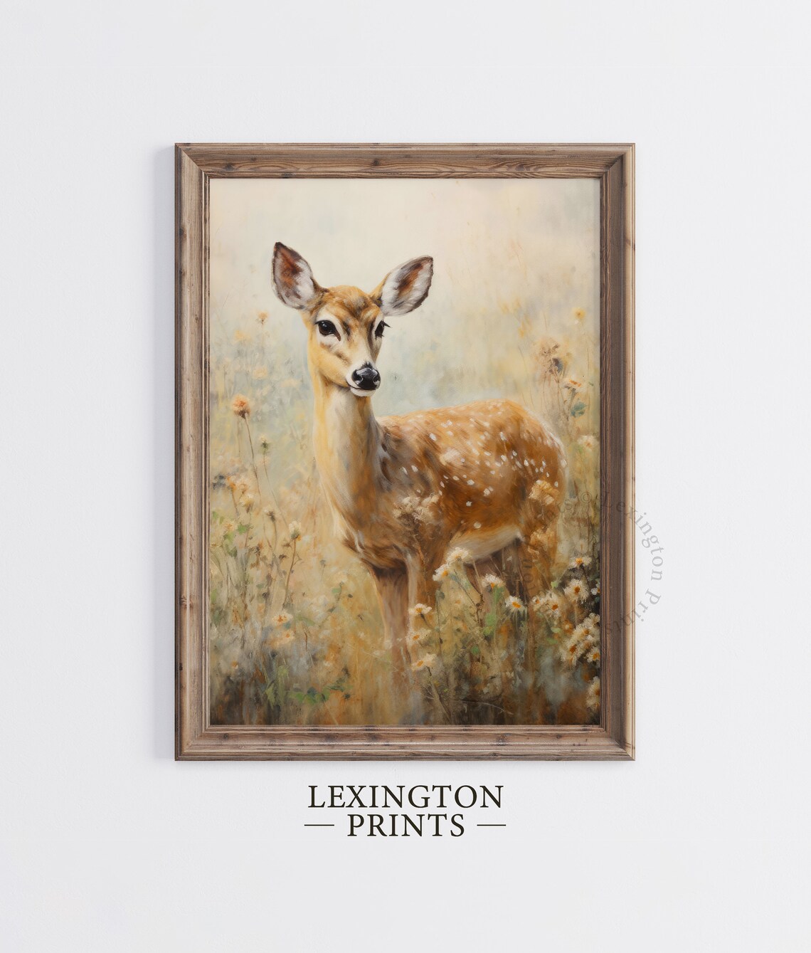 Spring Fawn Wildflower Field Vintage Deer Baby Painting Poster - Image 2