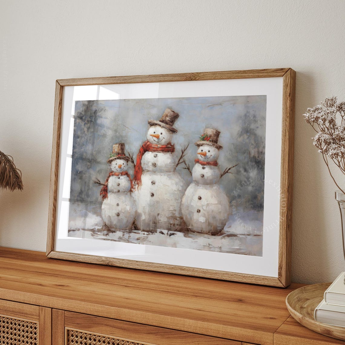 Rustic Snowman Family Winter Vintage Holiday Decor Painting Poster - Image 8
