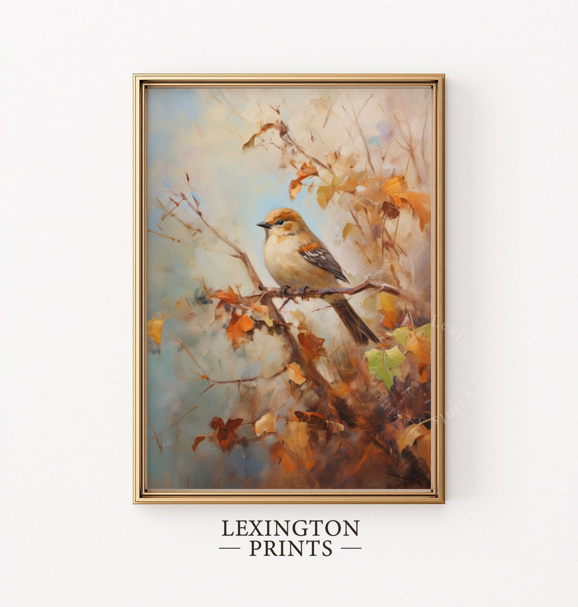 Songbird on Golden Autumn Branch Fall Leaves Rustic Bird Poster - Image 7