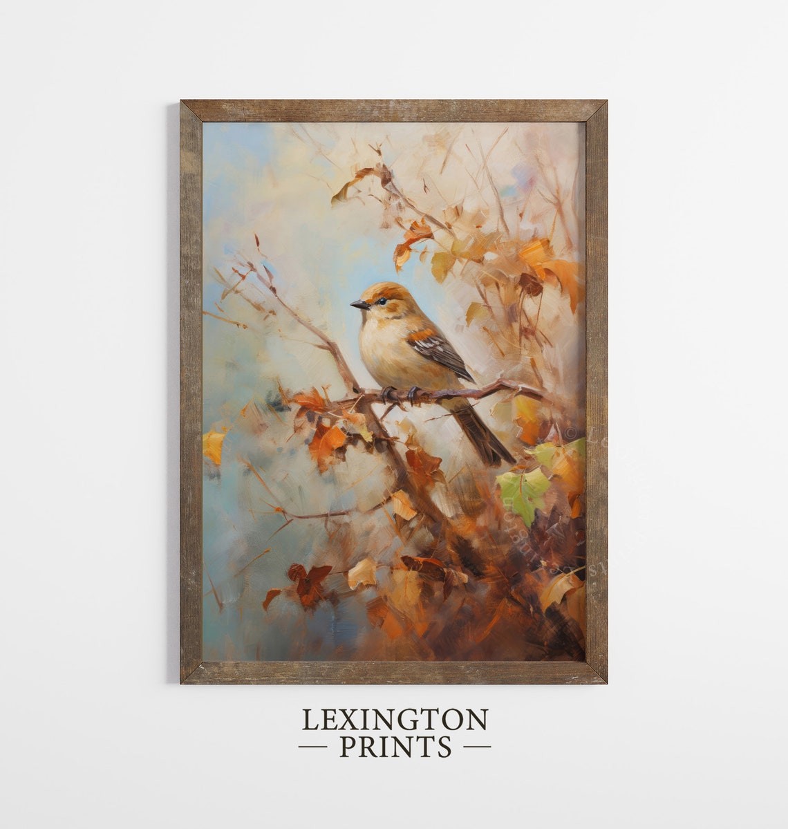 Songbird on Golden Autumn Branch Fall Leaves Rustic Bird Poster - Image 8