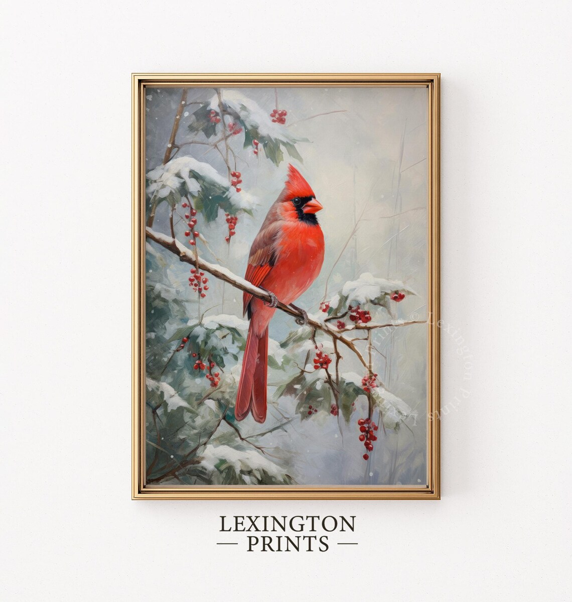 Red Cardinal Snowy Branch Winter Bird Oil Painting Style Poster - Image 6