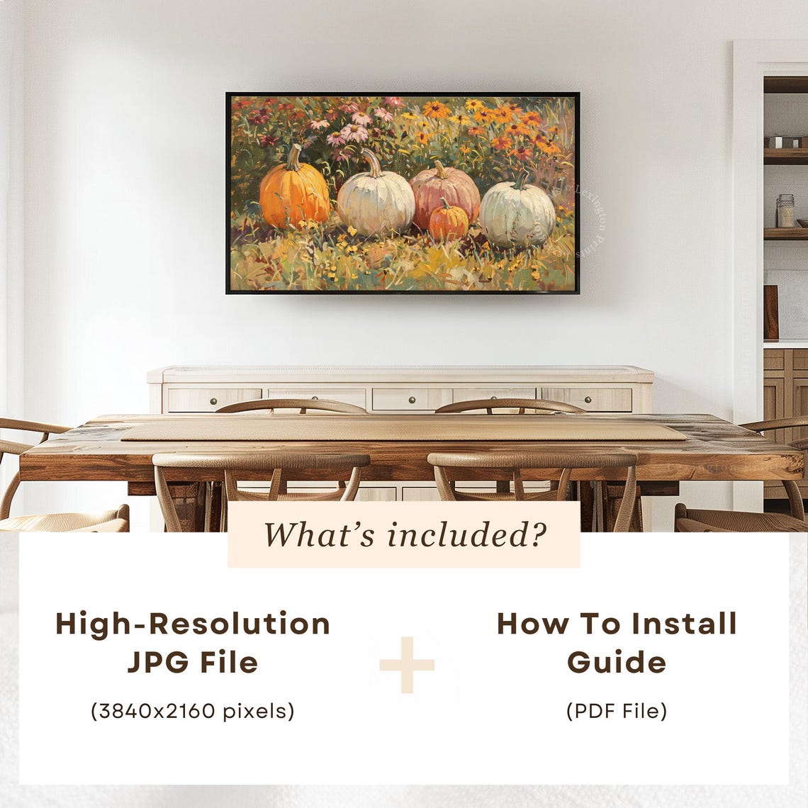 Vintage Fall Pumpkin Patch Wildflower Meadow Oil Painting Poster - Image 6
