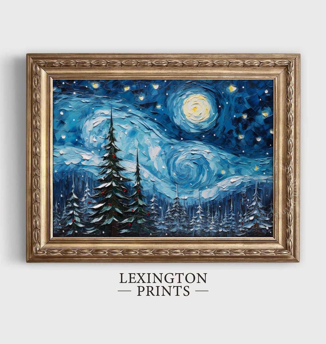 Starry Night Christmas Trees Snowy Forest Swirling Blue Sky Poster - Image 5