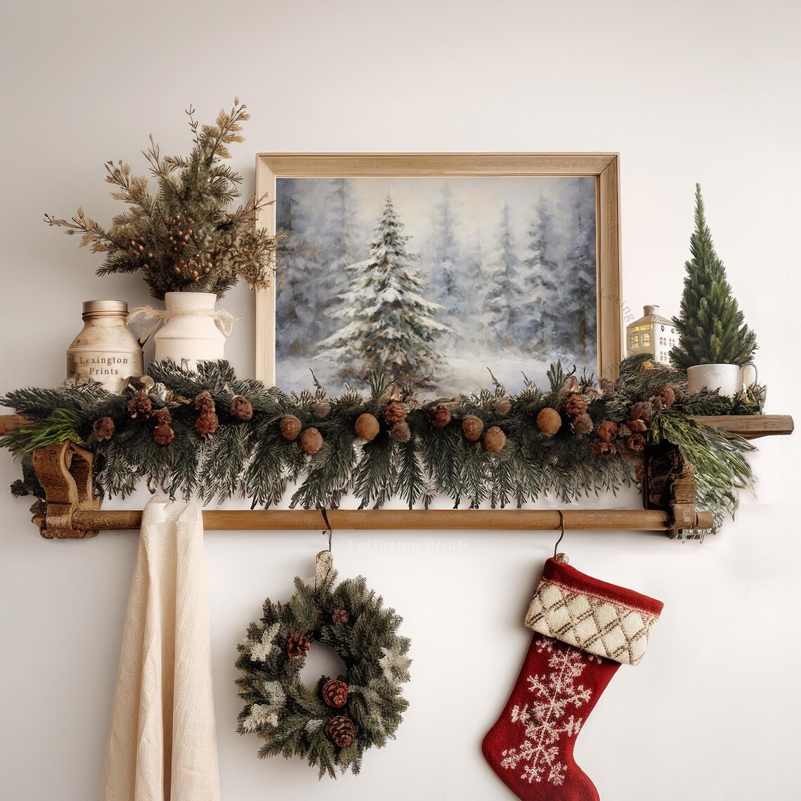 Snowy Pine Forest Winter Wonderland Oil Painting Christmas Print - Image 7
