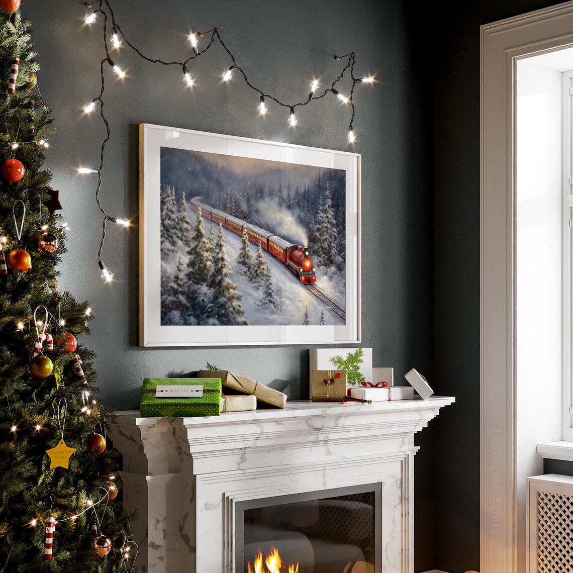 Christmas Train Snowy Forest Red Locomotive Vintage Holiday Poster - Image 7