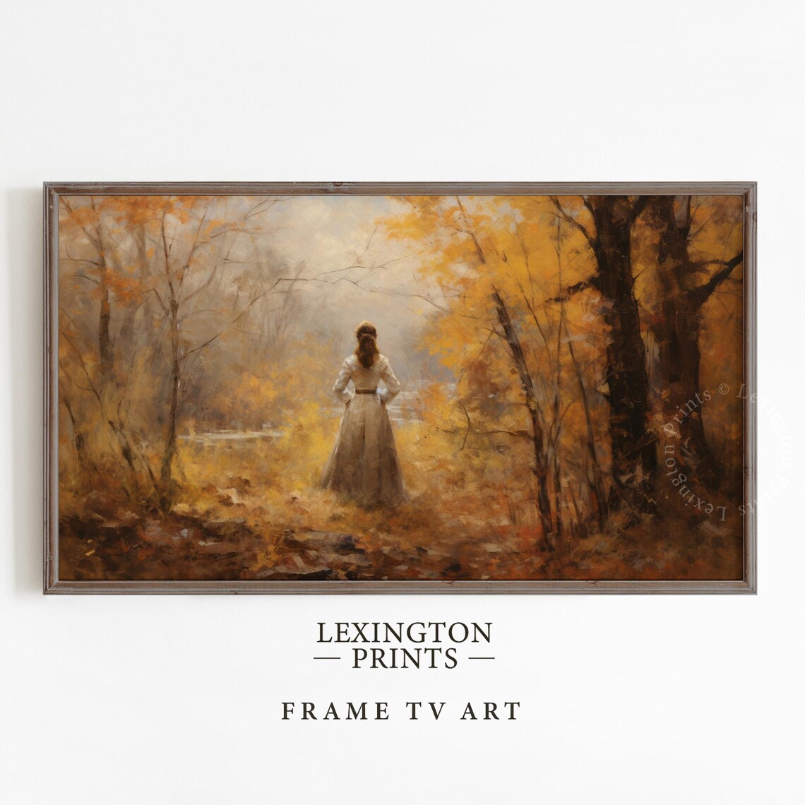 Woman in Golden Autumn Forest Fall Vintage Frame TV Art Print - Image 5