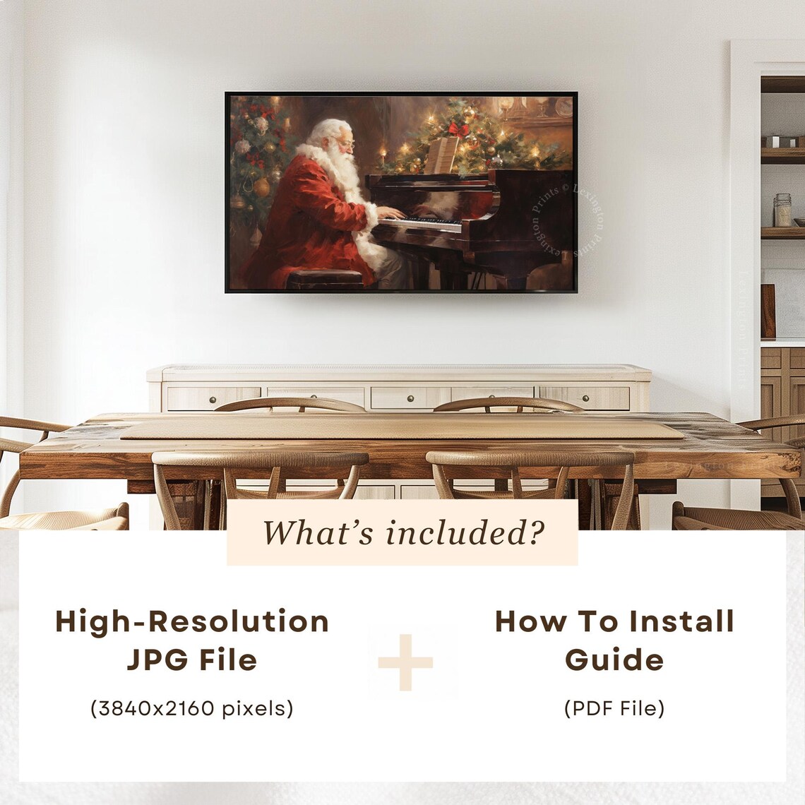 Santa Claus Playing Grand Piano by Christmas Tree Frame TV Art Poster - Image 6