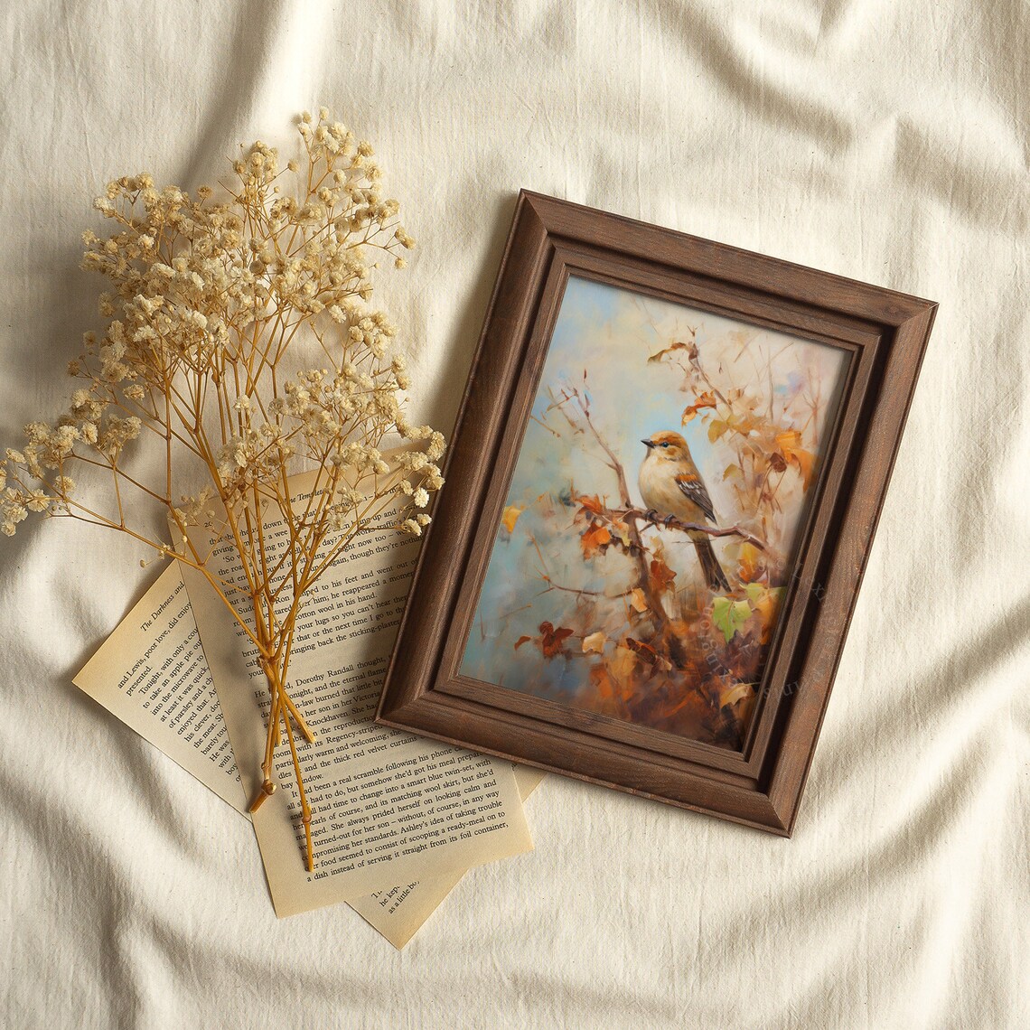 Songbird on Golden Autumn Branch Fall Leaves Rustic Bird Poster - Image 3