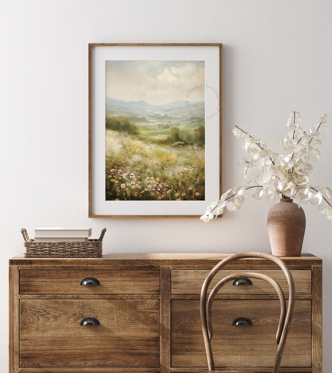 Wildflower Field Rolling Hills Soft Pastel Spring Landscape Wall Art