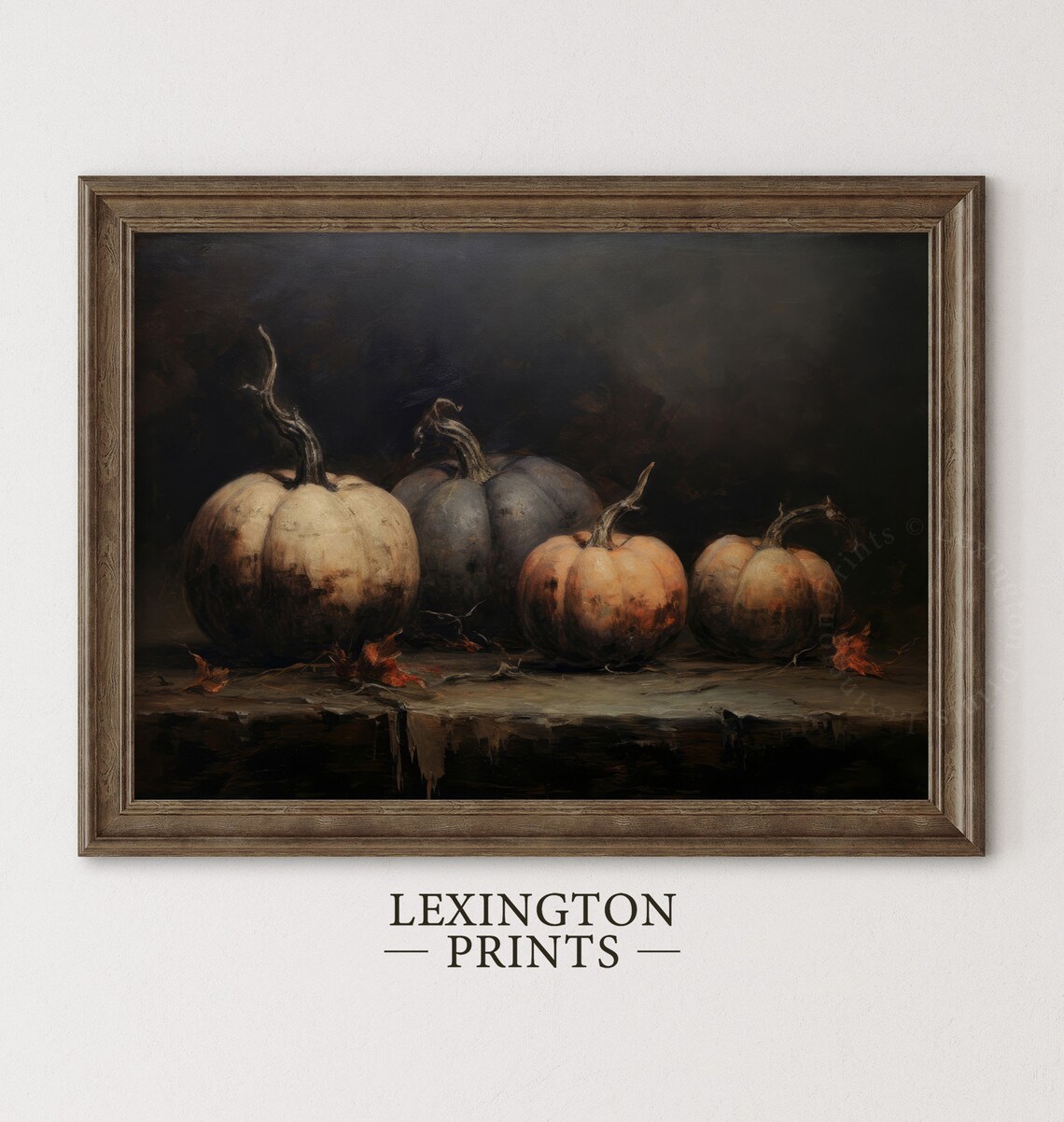 Dark Moody Pumpkin Still Life Autumn Harvest Oil Painting Poster