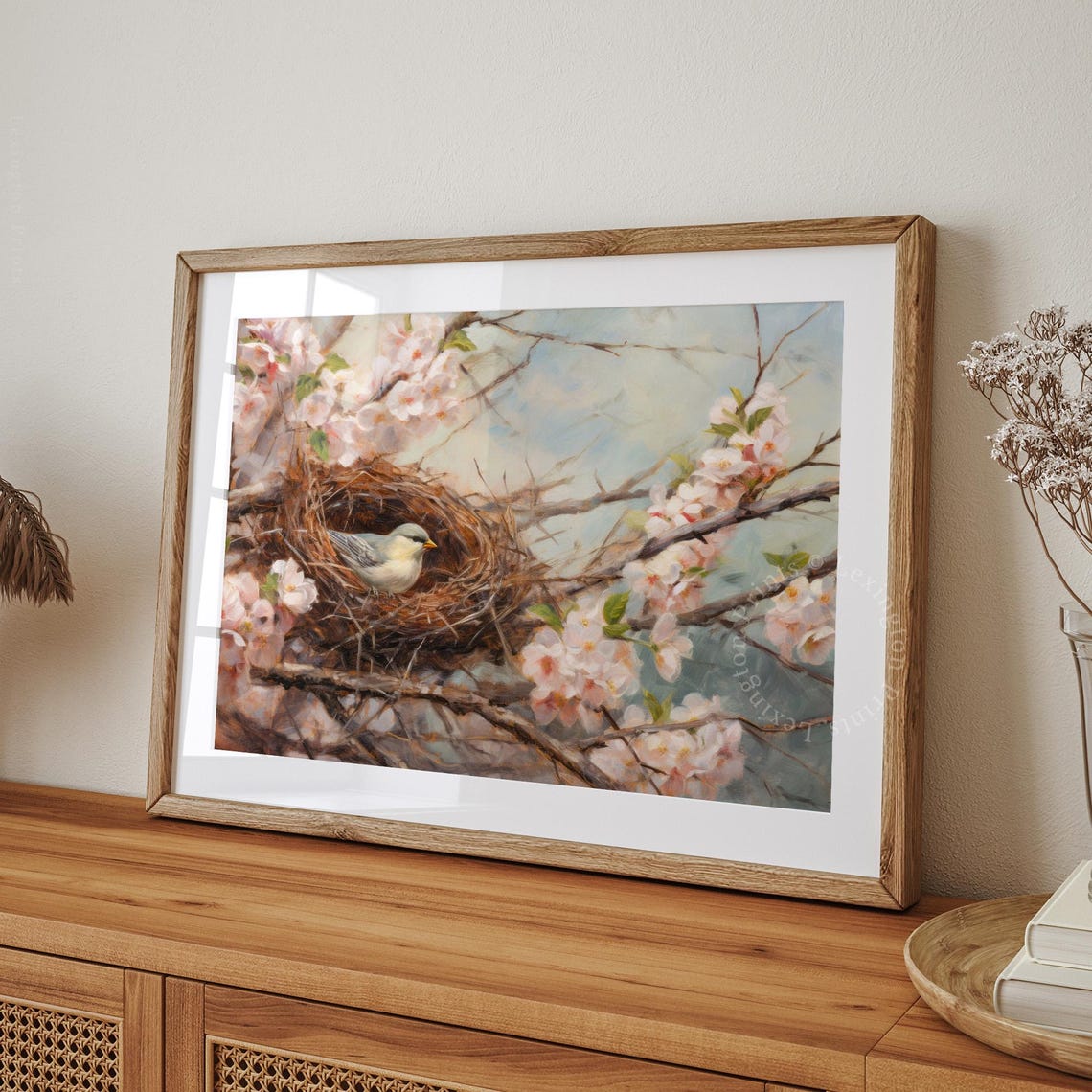 Tiny Bird Resting in Nest Among Pink Cherry Blossoms Spring Poster - Image 7
