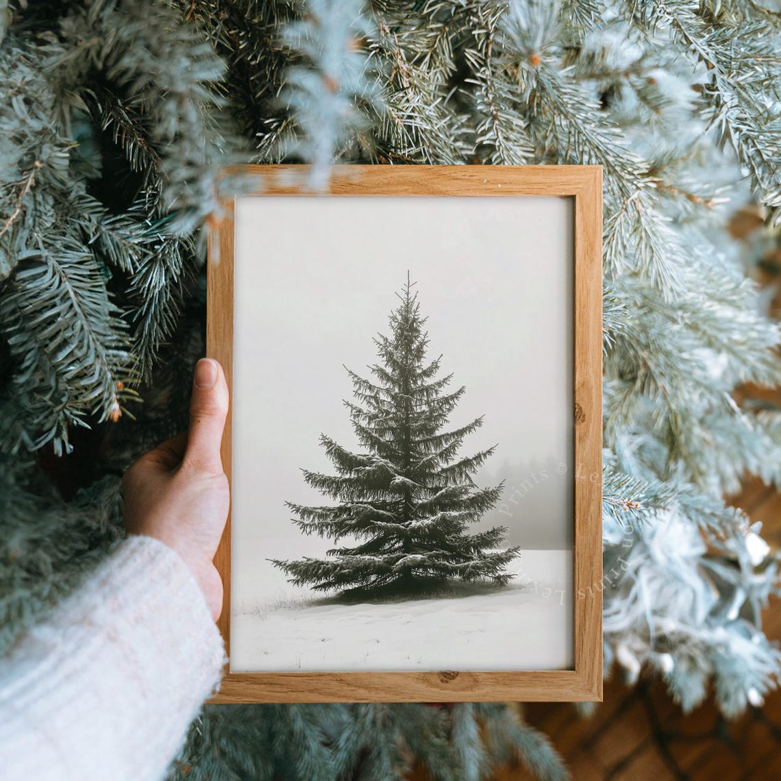Snow Covered Pine Tree Winter Landscape Neutral Christmas Poster - Image 8