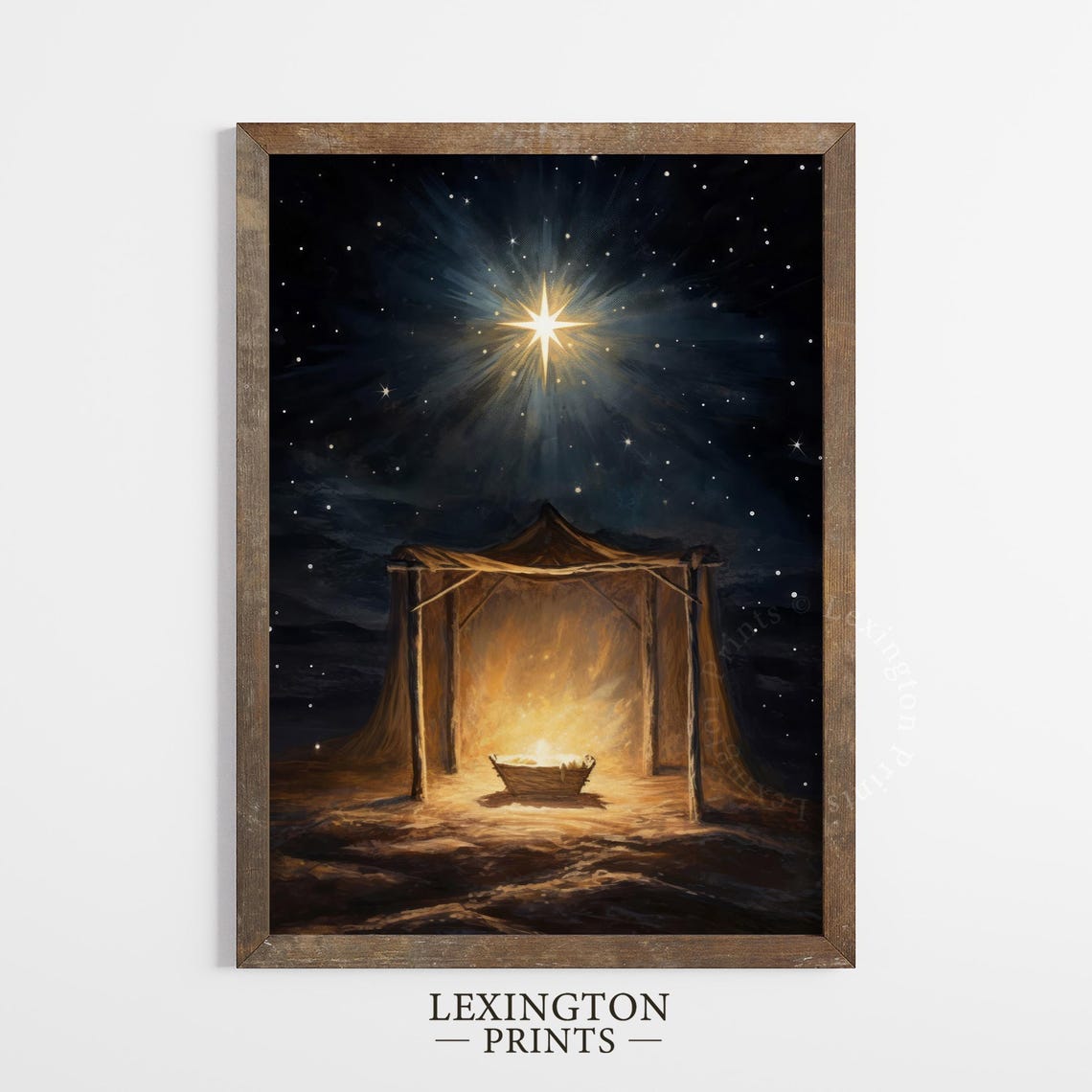 Nativity Scene Glowing Manger Stable Christmas Star Night Oil Poster - Image 3