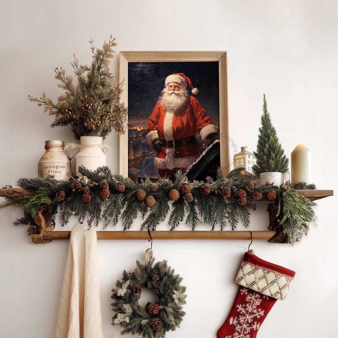 Vintage Christmas Santa Claus On Roof Print Santa Christmas Wall Art Santa Christmas Print Winter Print Holiday Decor 318 - Image 6
