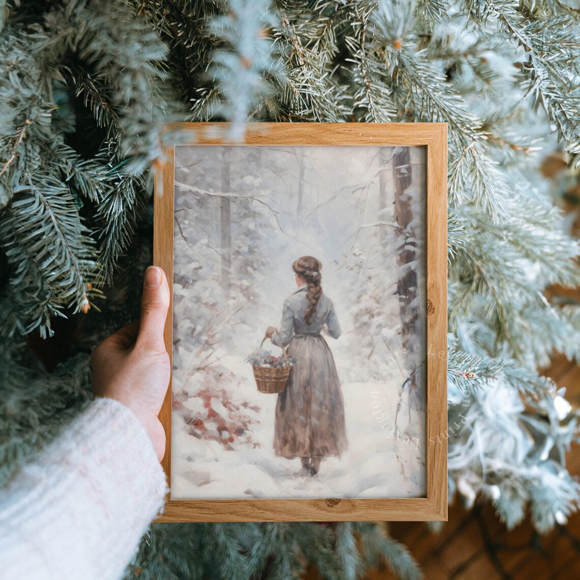Braided Girl Carrying Basket Of Berries In Snowy Forest Winter Poster - Image 8