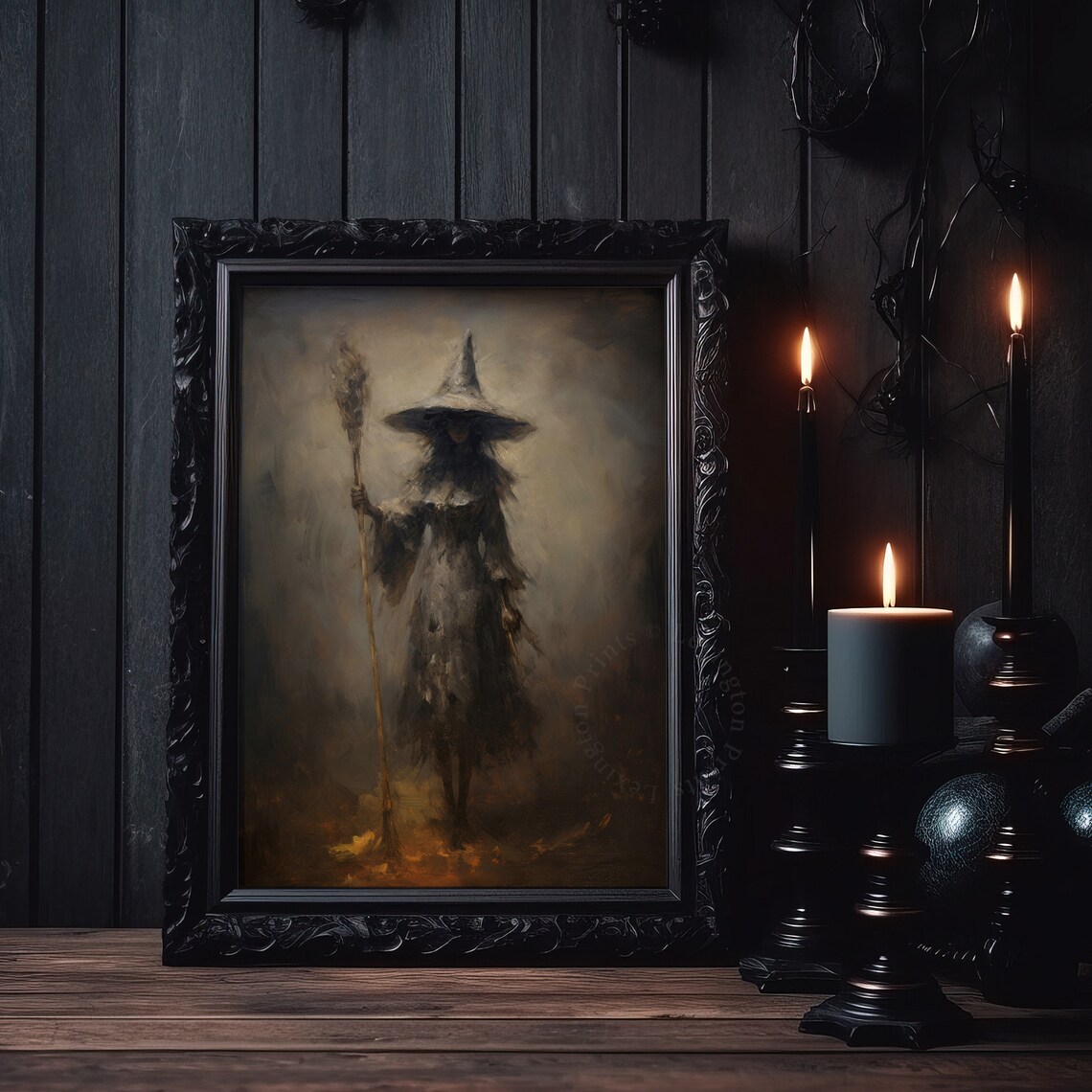 Dark Witch Portrait Moody Vintage Halloween Staff Painting Poster - Image 7