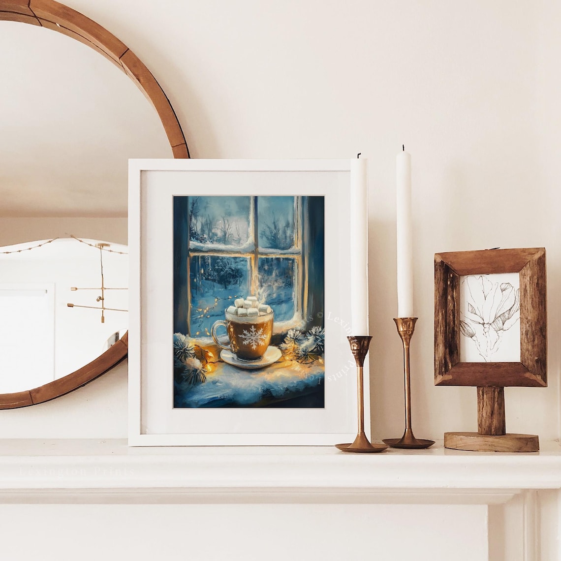 Cozy Hot Chocolate Mug Snowy Window Winter Kitchen Art Poster - Image 3