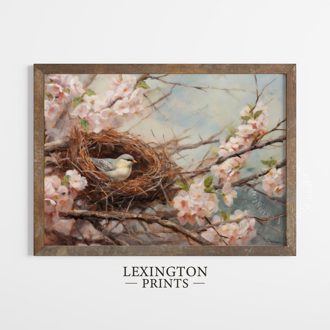 Tiny Bird Resting in Nest Among Pink Cherry Blossoms Spring Poster - Image 2