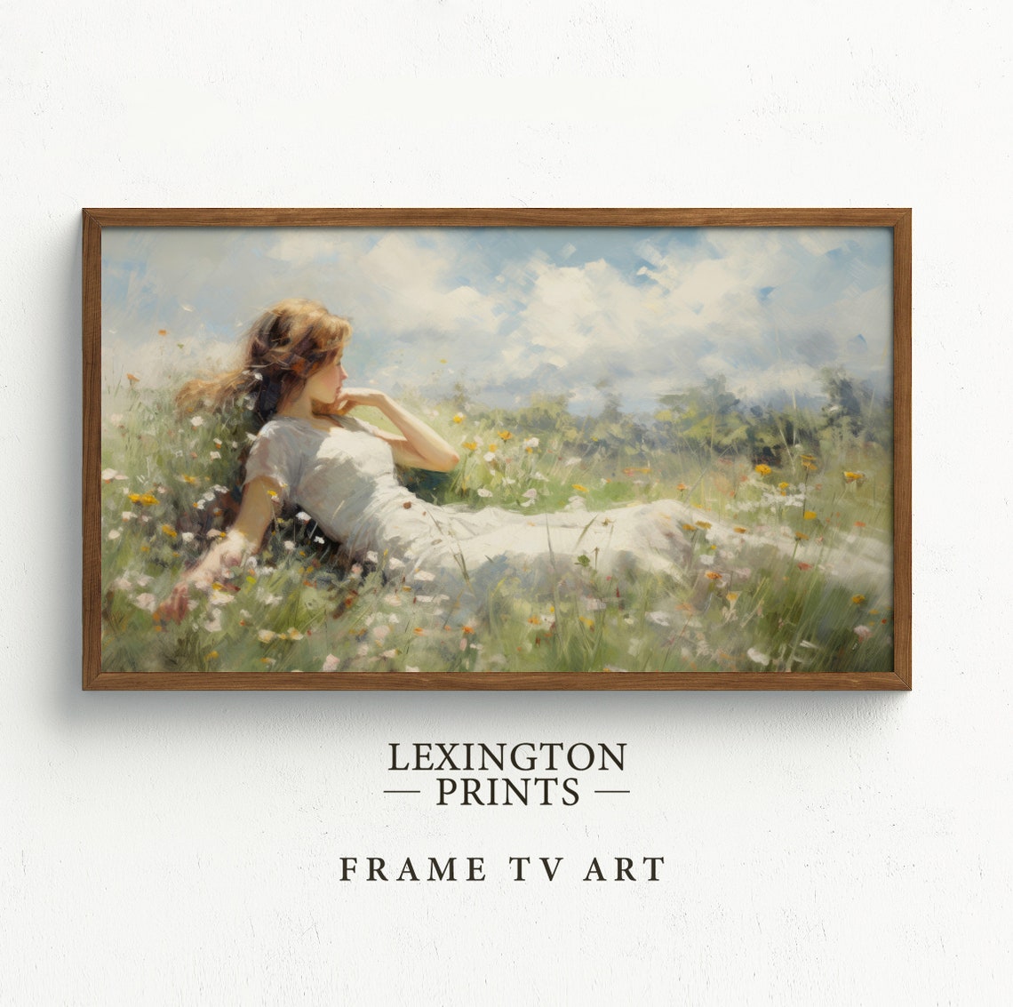 Woman Resting in Wildflower Meadow Dreamy Frame TV Art Summer Print - Image 5