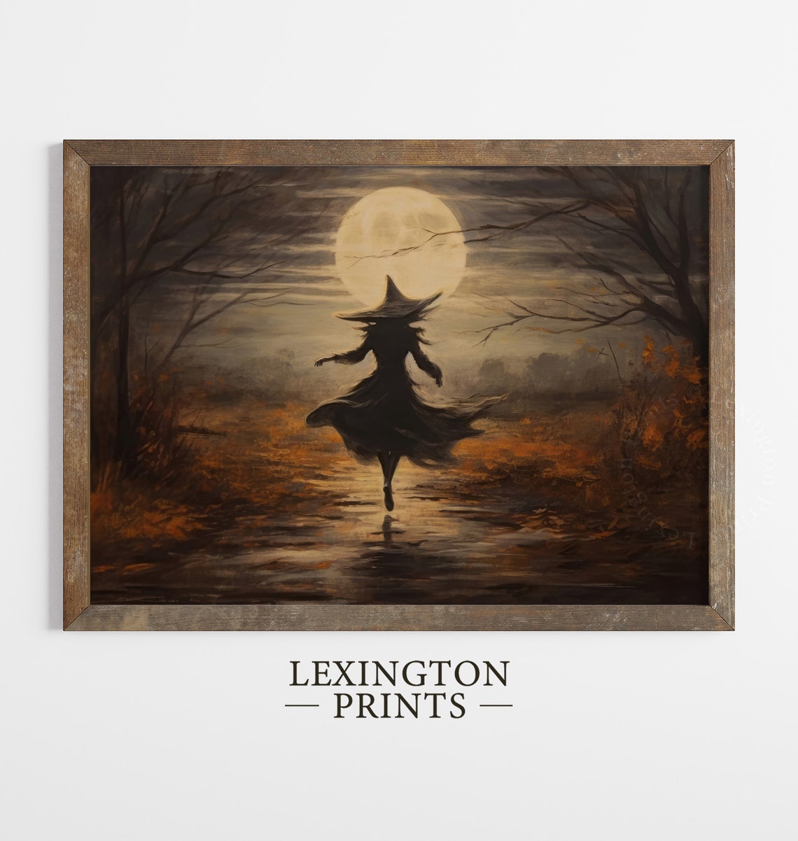 Witch Dancing Under Full Moon on Autumn Path Spooky Halloween Poster - Image 7