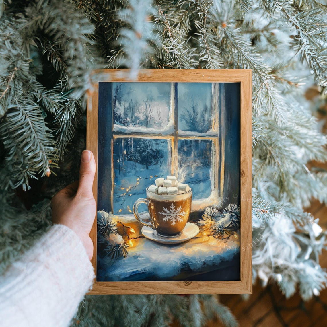 Cozy Hot Chocolate Mug Snowy Window Winter Kitchen Art Poster - Image 8
