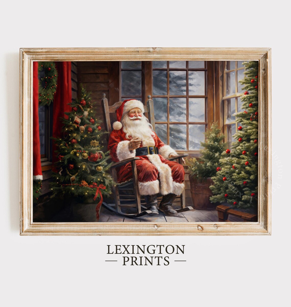 Vintage Santa Rocking Chair Cozy Porch Christmas Scene Poster