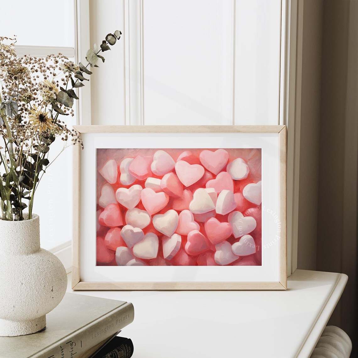 Pink and White Candy Hearts Pile Valentine Sweet Treat Love Art Print
