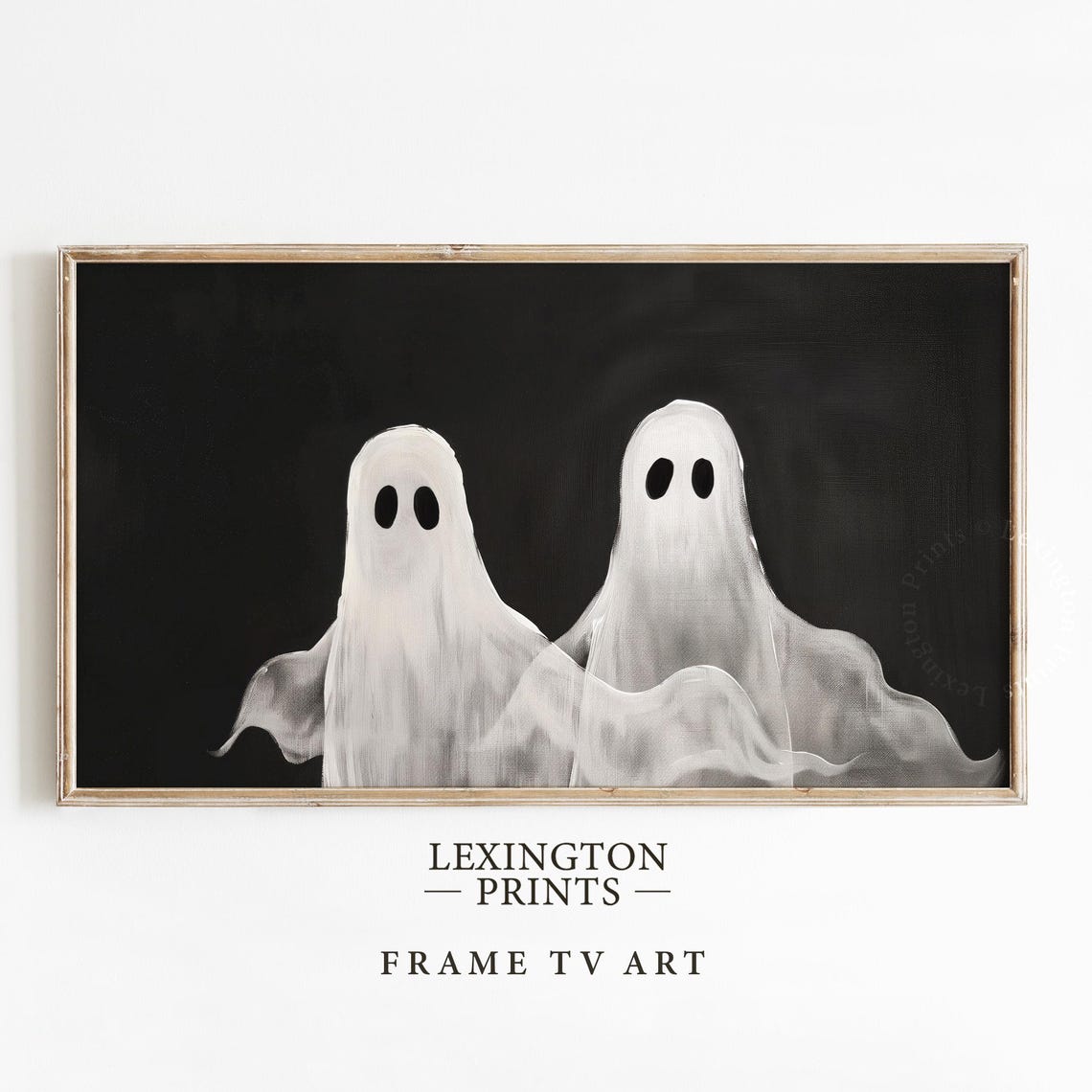 Two Cute Ghosts on Black Background Frame TV Art Halloween Print - Image 5