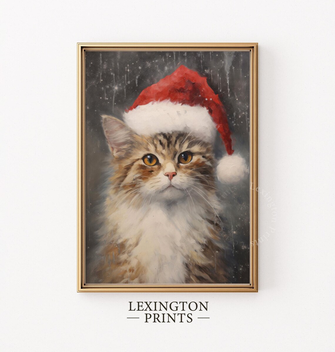 Fluffy Tabby Cat Wearing Santa Hat Snow Portrait Christmas Pet Poster - Image 5