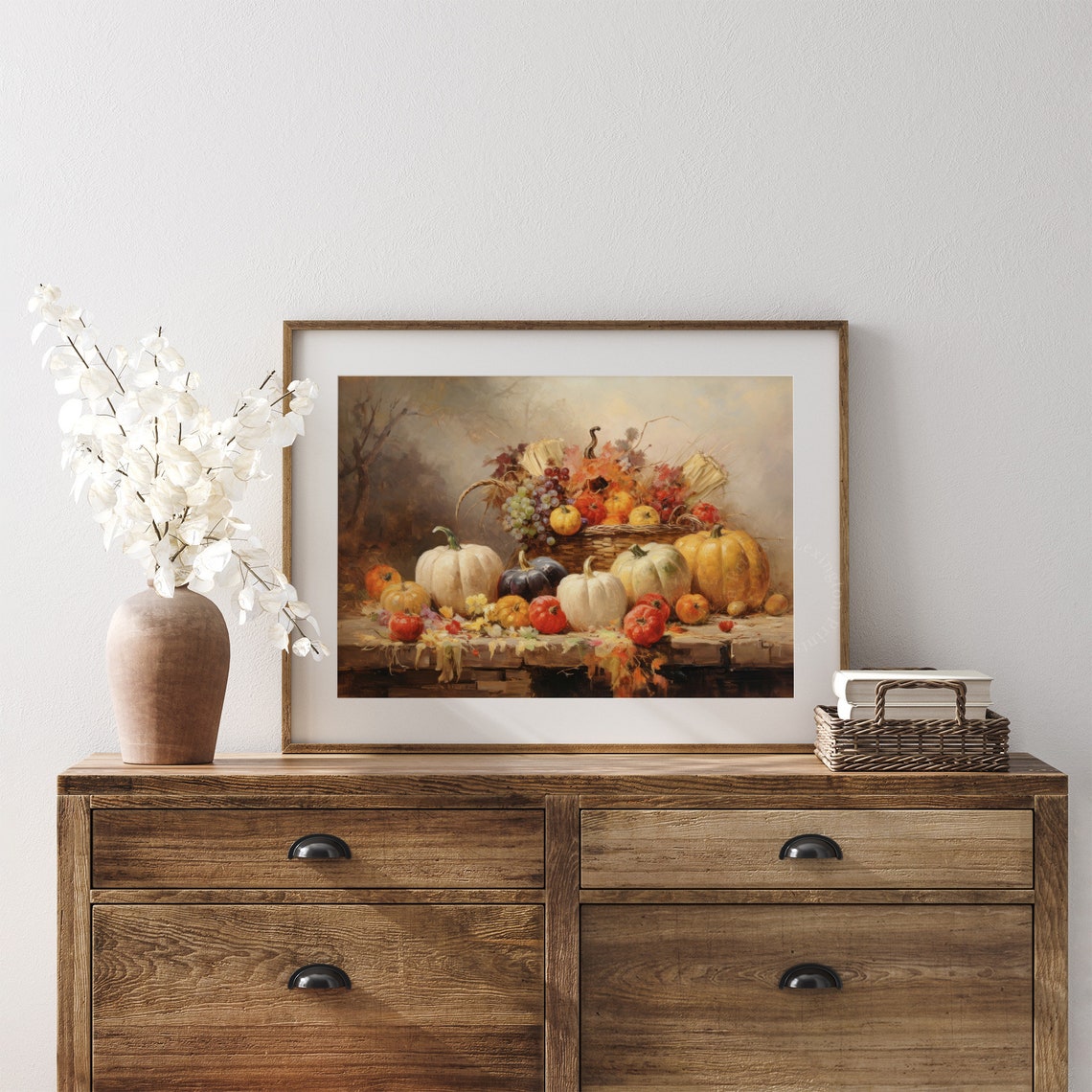 Fall Harvest Still Life with Pumpkins Corn and Grapes Vintage Wall Art - Image 7