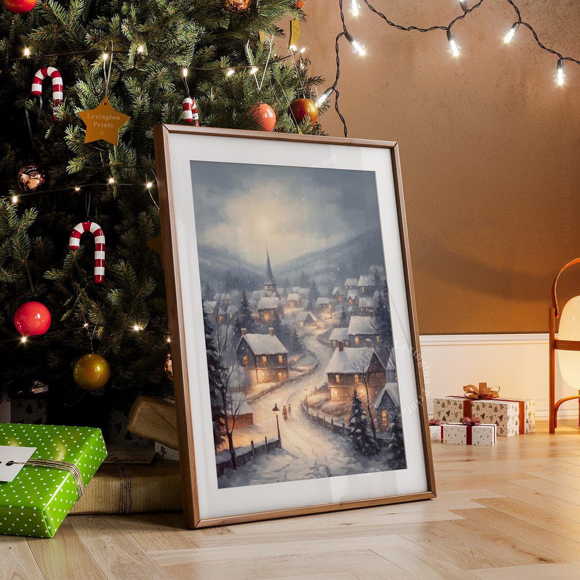 Winter Town City Art Vintage Christmas Wall Art Landscape Painting Christmas Village Art Christmas Print Winter Print Holiday Decor Snow 412