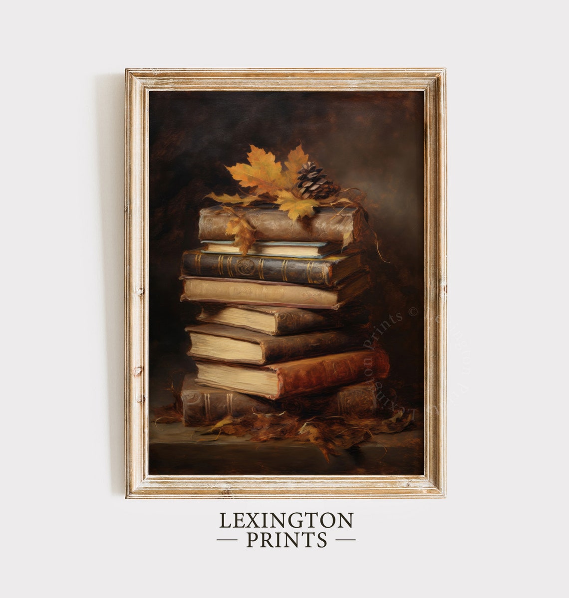 Stack of Old Books with Autumn Leaves Dark Still Life Poster - Image 8