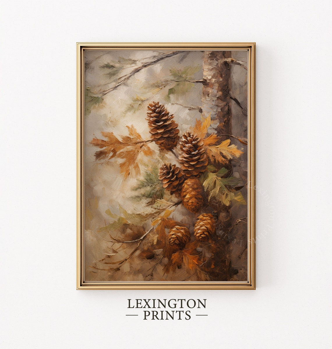 Pinecones on Branch with Oak Leaves Autumn Woodland Decor Poster - Image 4