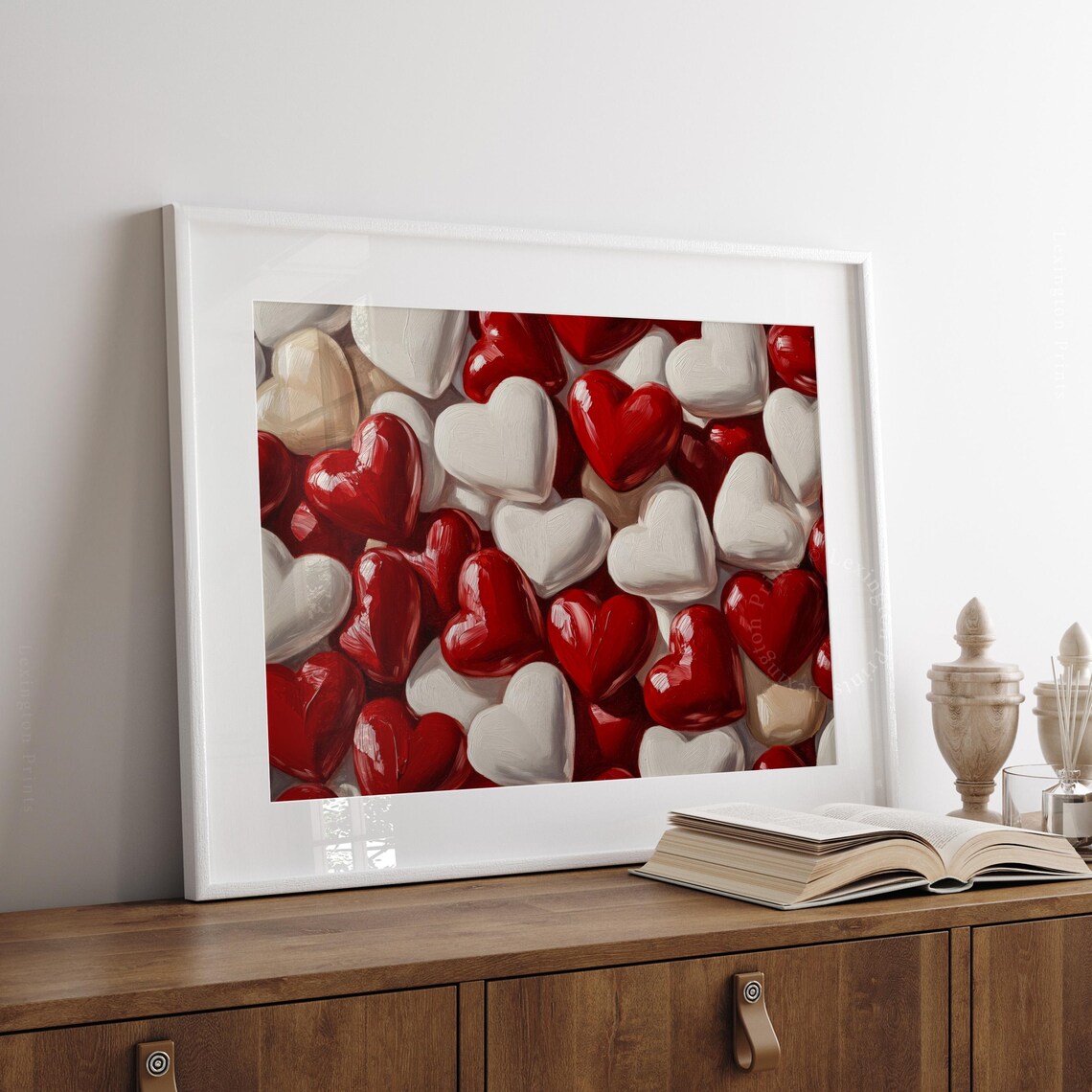Glossy Red White Cream Candy Hearts Valentine Love Kitchen Wall Art - Image 3