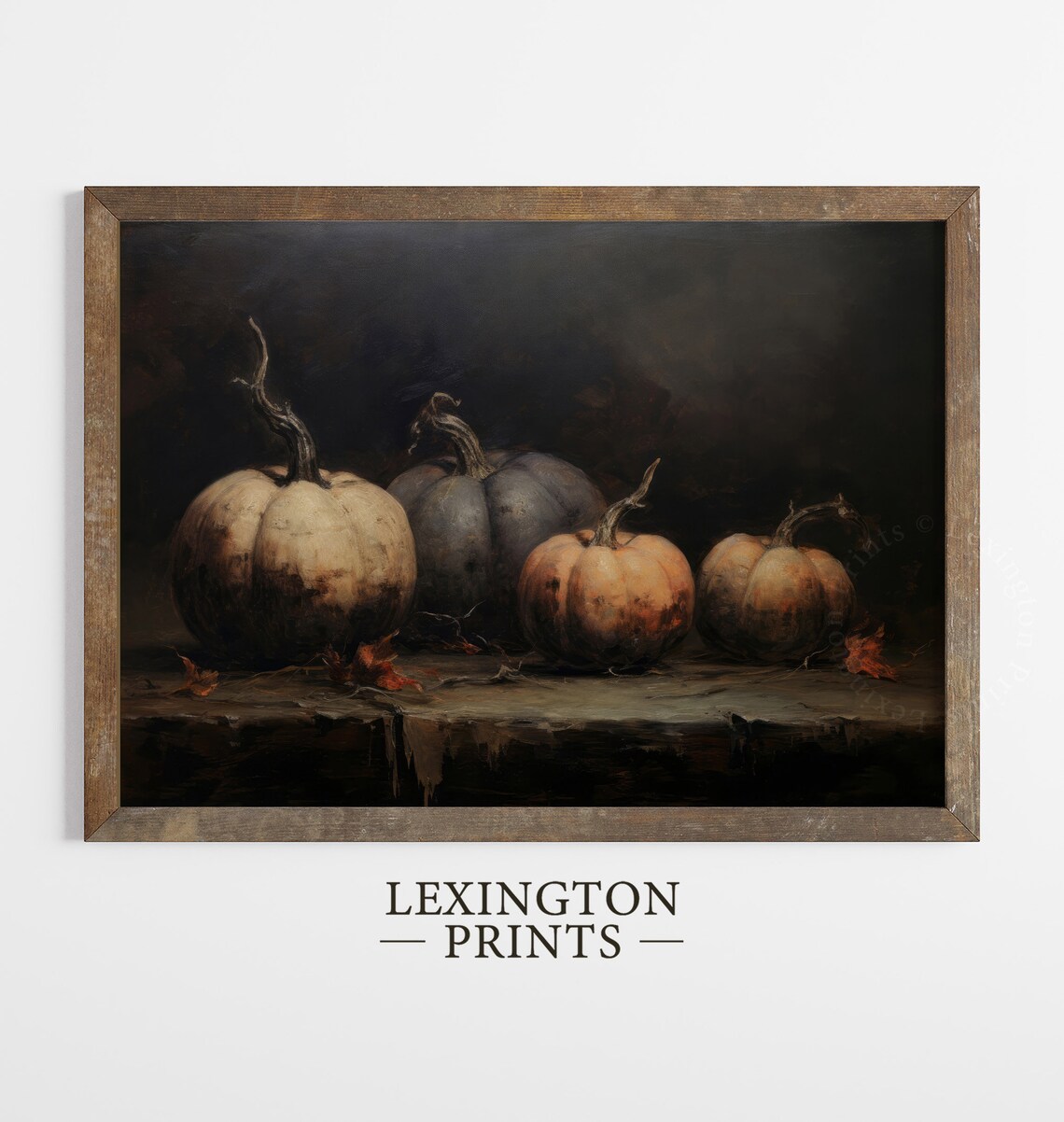 Dark Moody Pumpkin Still Life Autumn Harvest Oil Painting Poster - Image 7