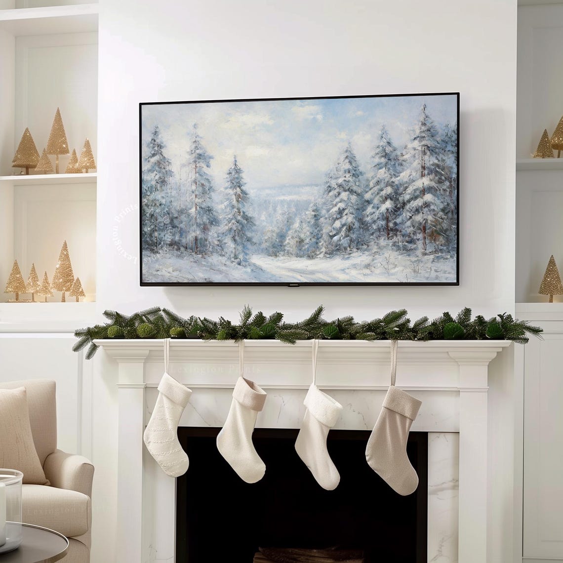 Snowy Evergreen Forest Winter Landscape Bright Morning Frame TV Poster - Image 7