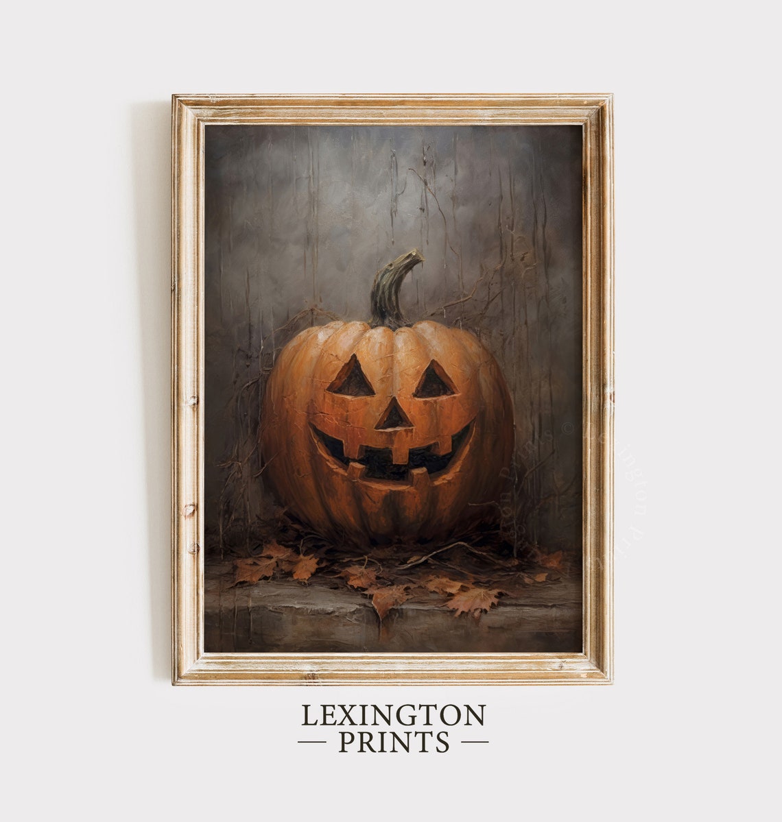 Smiling Jack-O-Lantern Pumpkin On Stone Ledge Oil Painting Fall Poster - Image 3